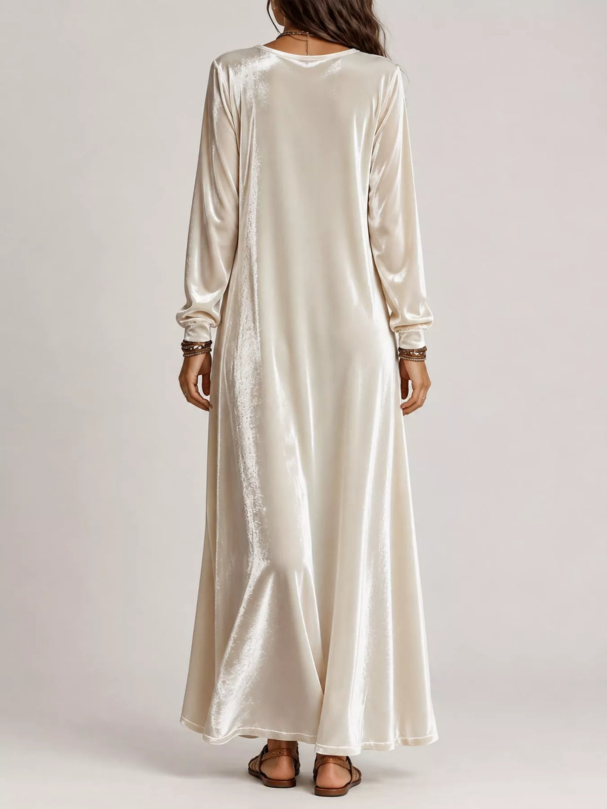 Velvet Long-Sleeve Maxi Dress - Apricot - View 23