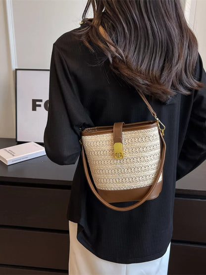 Woven Straw Bucket Crossbody Bag - Off-white - View 3