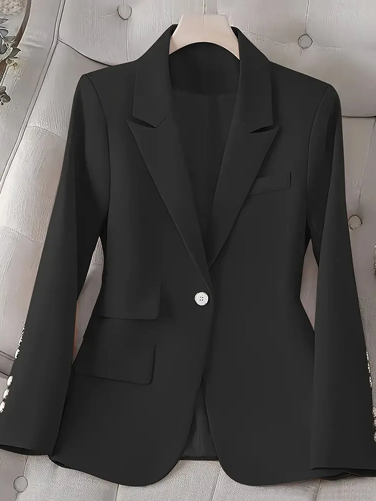 Single-Button Long Sleeve Blazer - Black - View 10