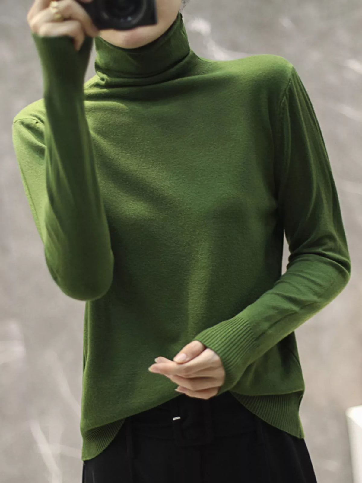 Full Size Slim-Fit Turtleneck Knit Top Plus Size - Apple Green - View 24