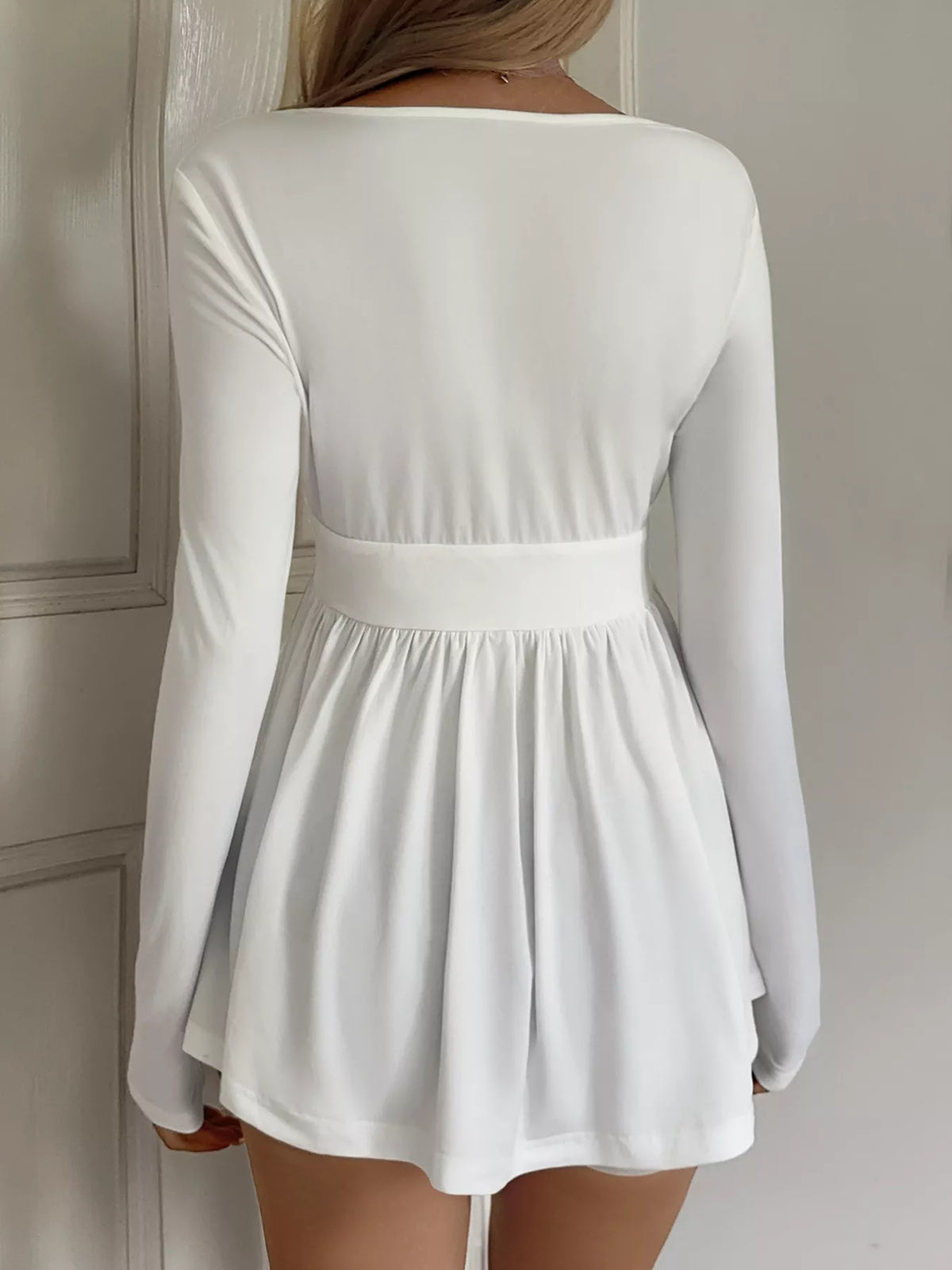 Surplice Peplum Long Sleeve Top - White - View 5