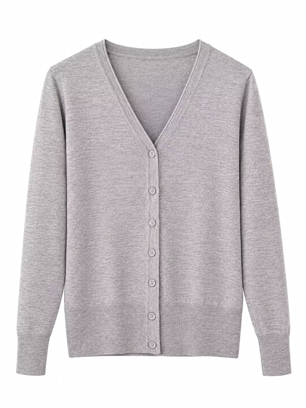 Classic V-Neck Button-Down Knit Cardigan - Light Gray - View 51