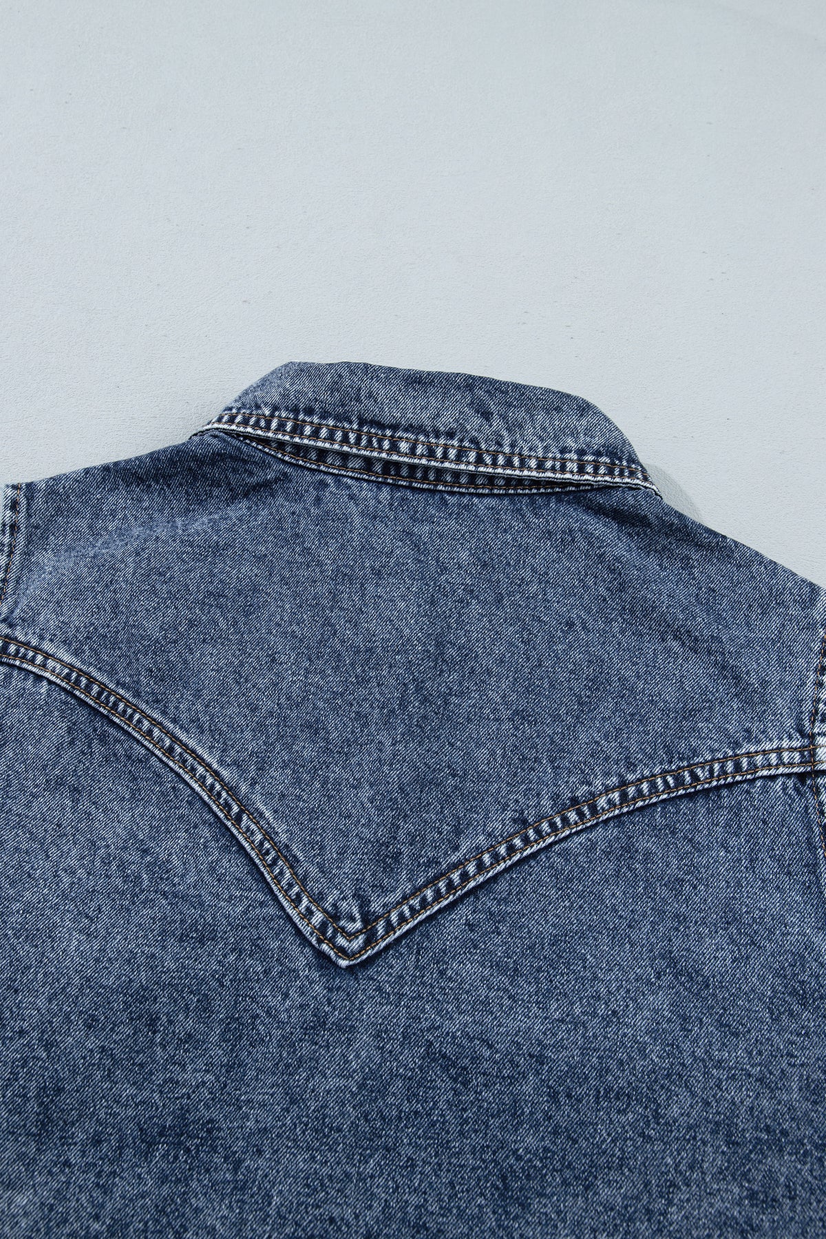 Ashleigh Blue Solid Denim Button Front Pocket Sleeveless Cowboy Vest - Ashleigh Blue - 11