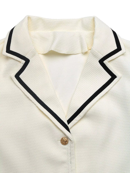 Contrast Trim Button-Up Blazer - Beige - View 7