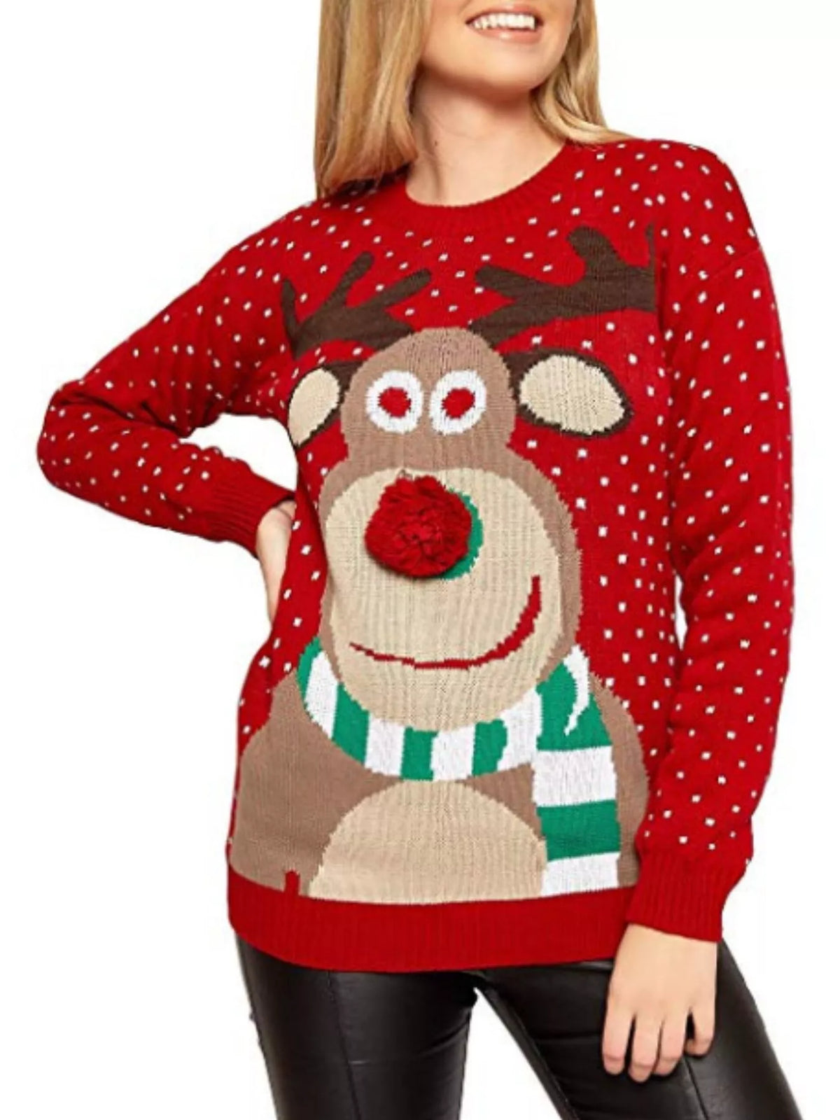Christmas Reindeer Graphic Round Neck Sweater - All Colors - View 1
