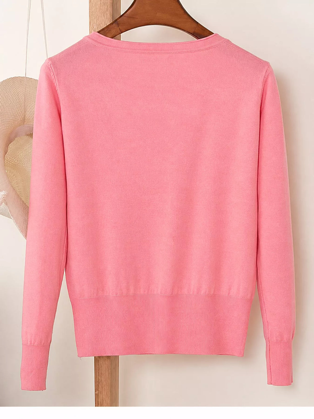 Classic V-Neck Button-Down Knit Cardigan - Pink - View 8