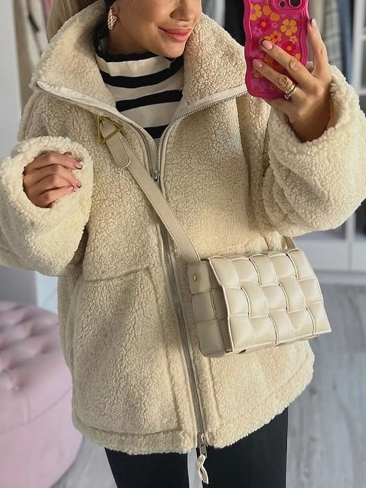 Sherpa Zip-Up Outerwear - Off White - View 2