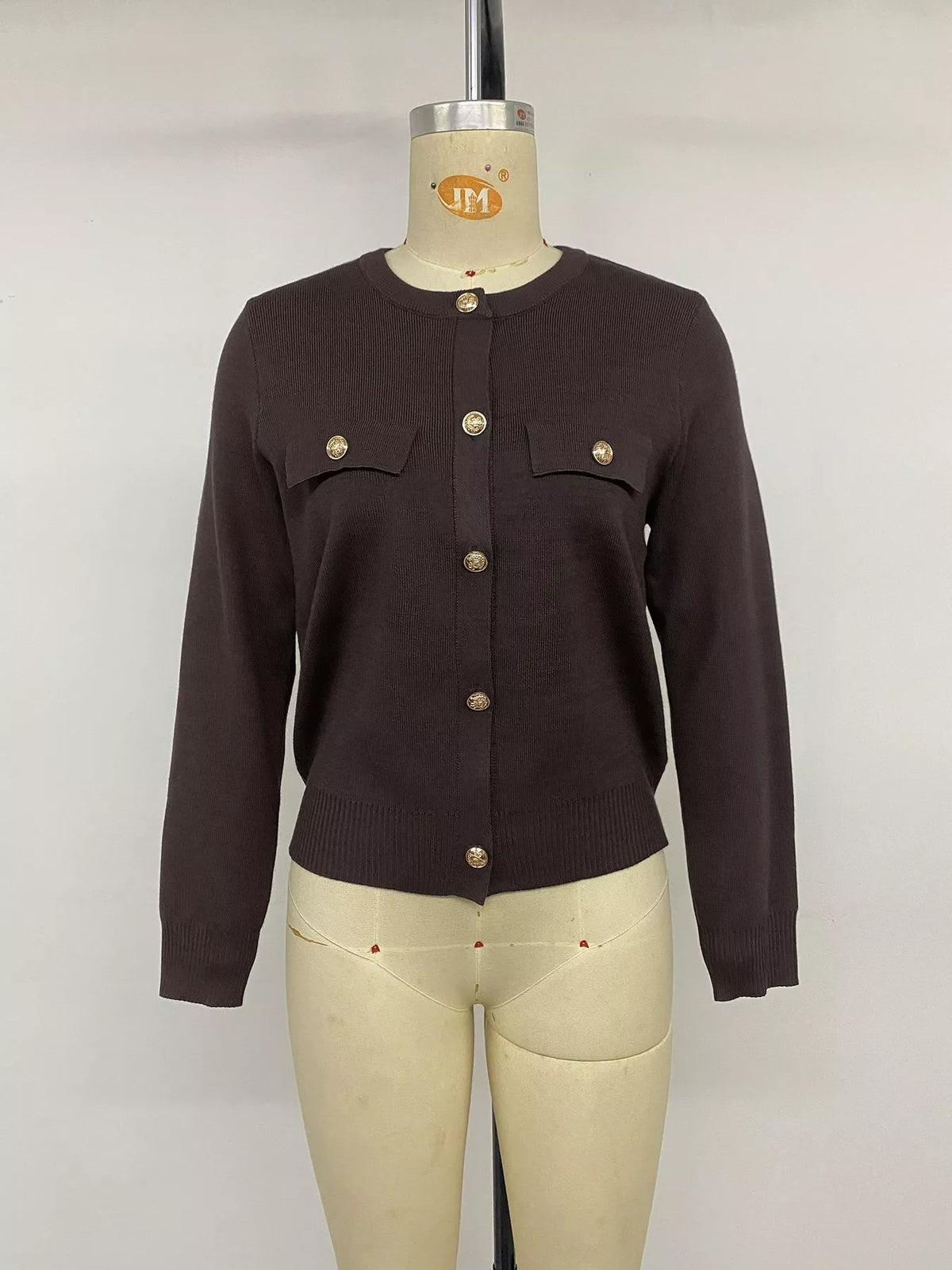 Button Down Long Sleeve Cardigan - Coffee Brown - View 15