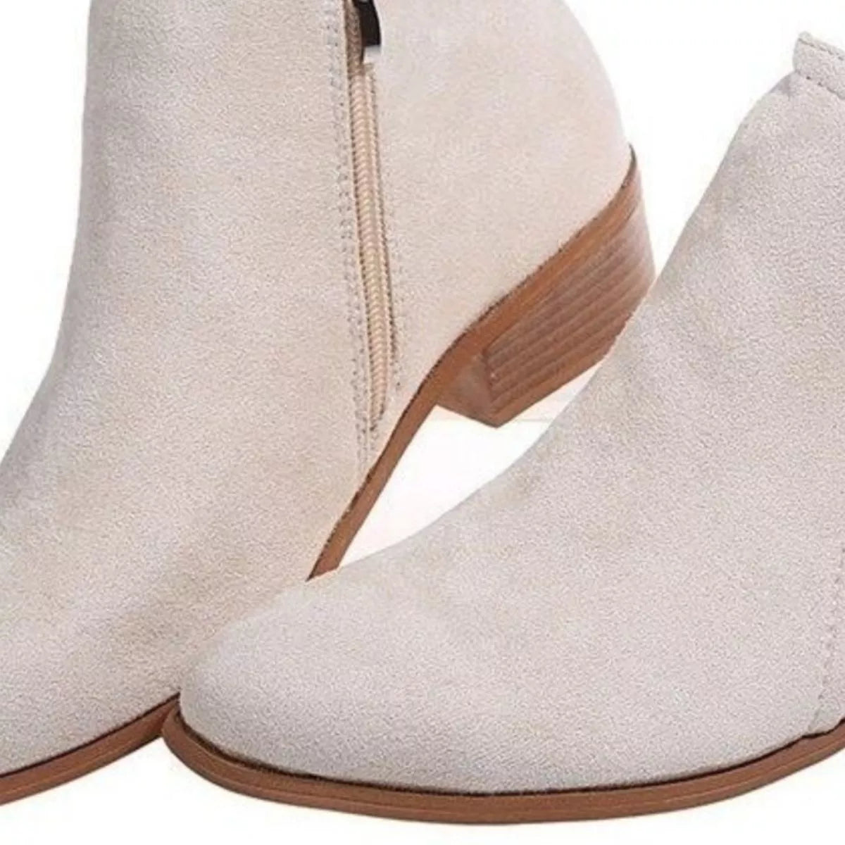 Round Toe Block Heels Boots - Off-white - View 2