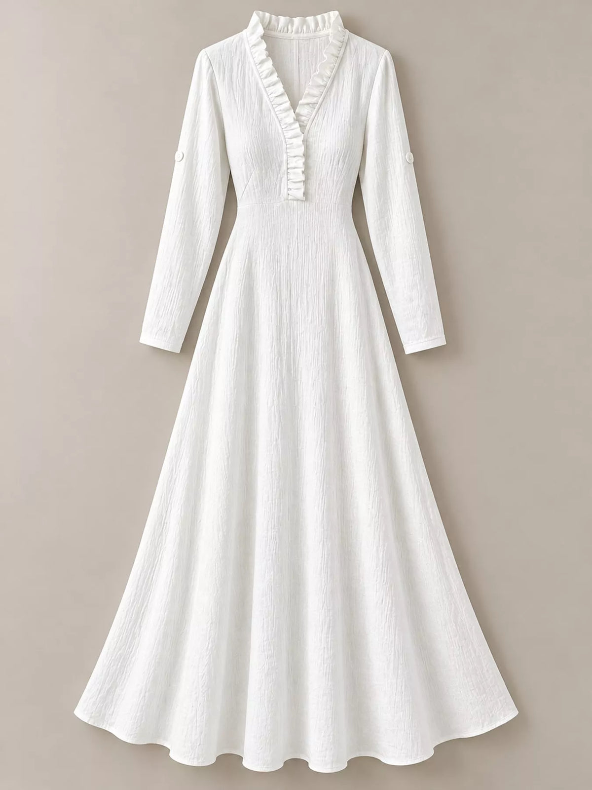 Full Size Frill Roll-Up Sleeve Maxi Dress Plus Size - White - View 5