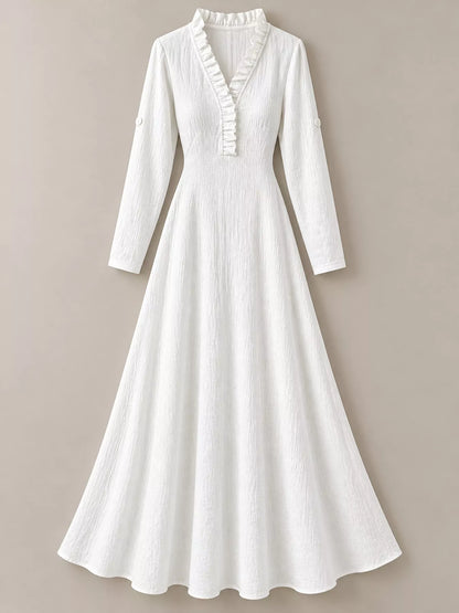 Full Size Frill Roll-Up Sleeve Maxi Dress Plus Size - White - View 5