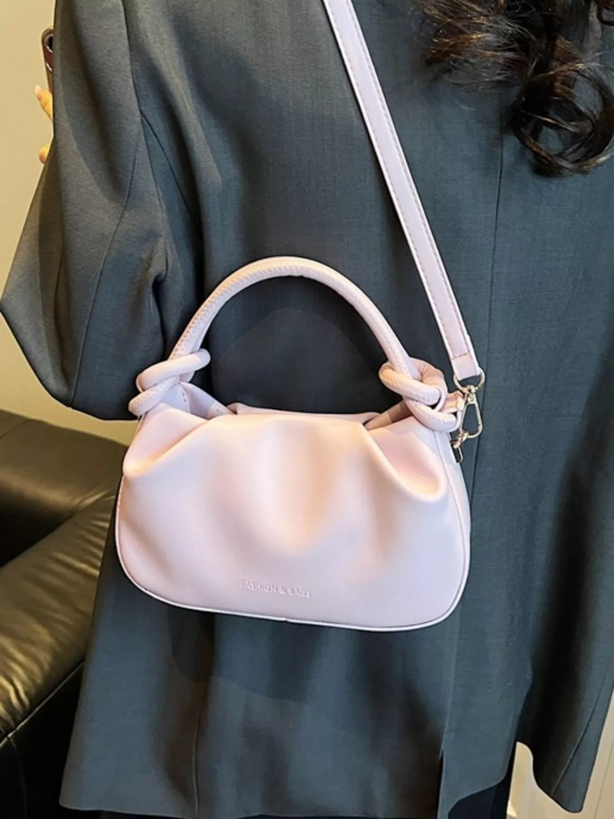Knot Handle Ruched Crossbody Bag - Pink - View 5