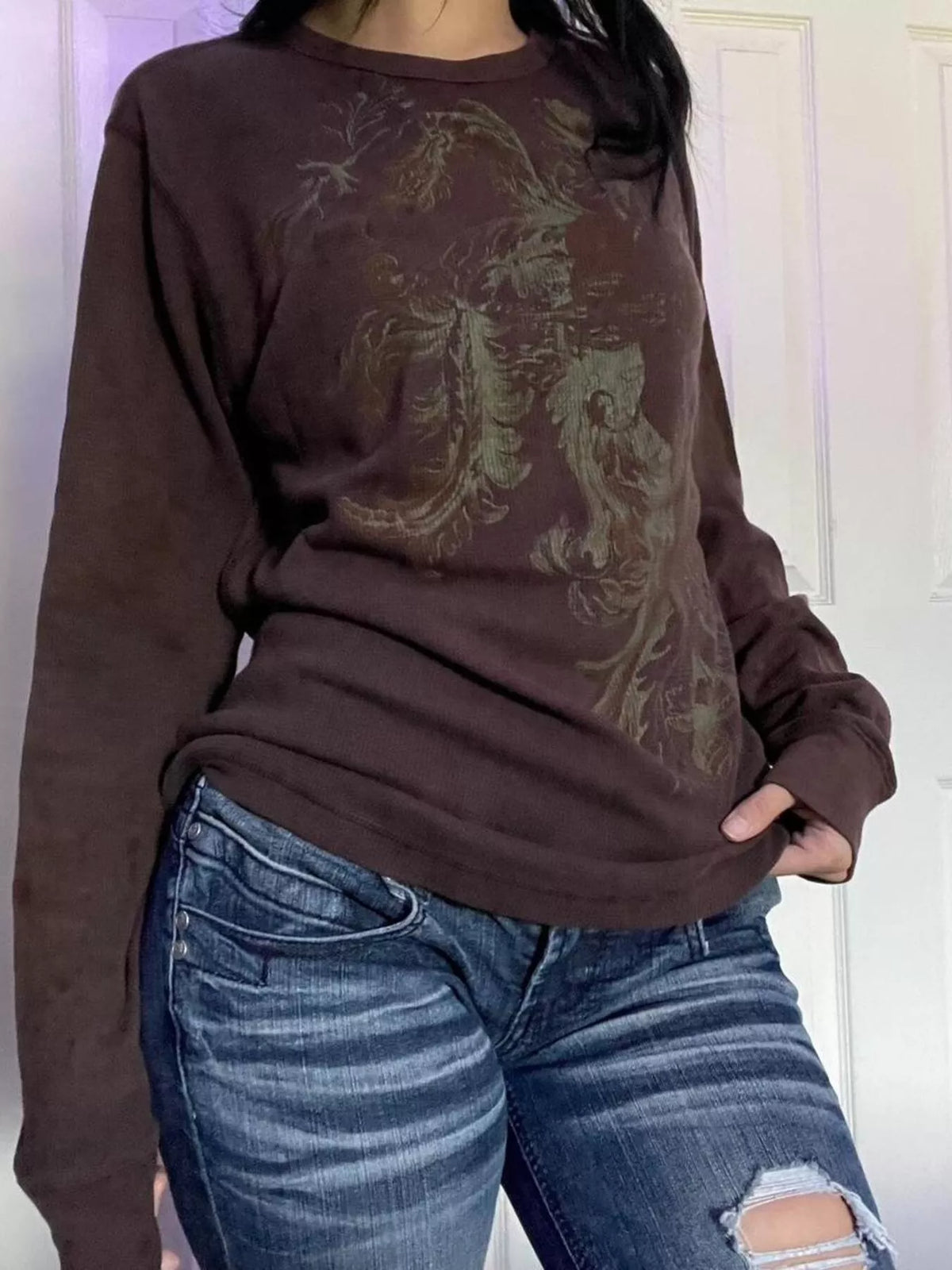Skeleton Long Sleeve T-Shirt - Brown - View 1