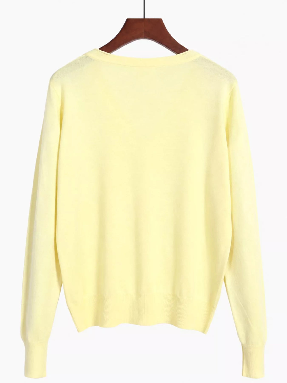Classic V-Neck Button-Down Knit Cardigan - Light Yellow - View 44