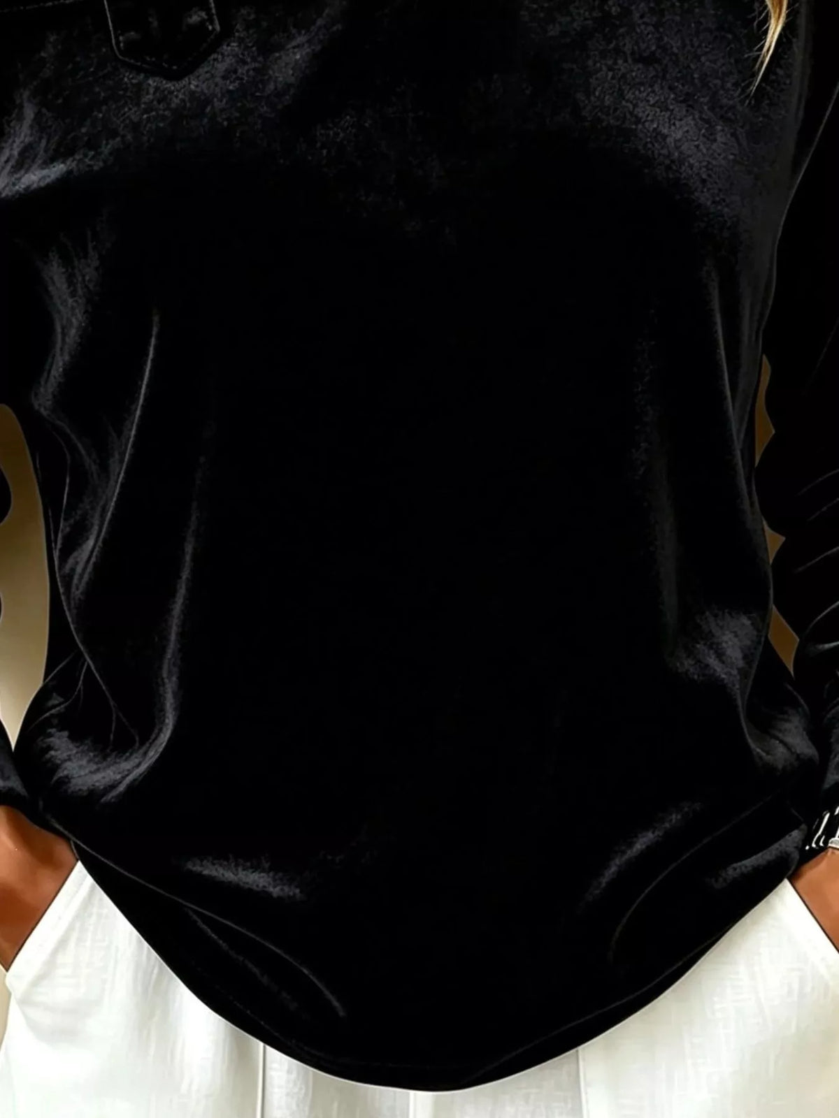 Full Size Velvet Asymmetrical Neck Sweatshirt with Buckle Detail Plus Size - Black - View 3