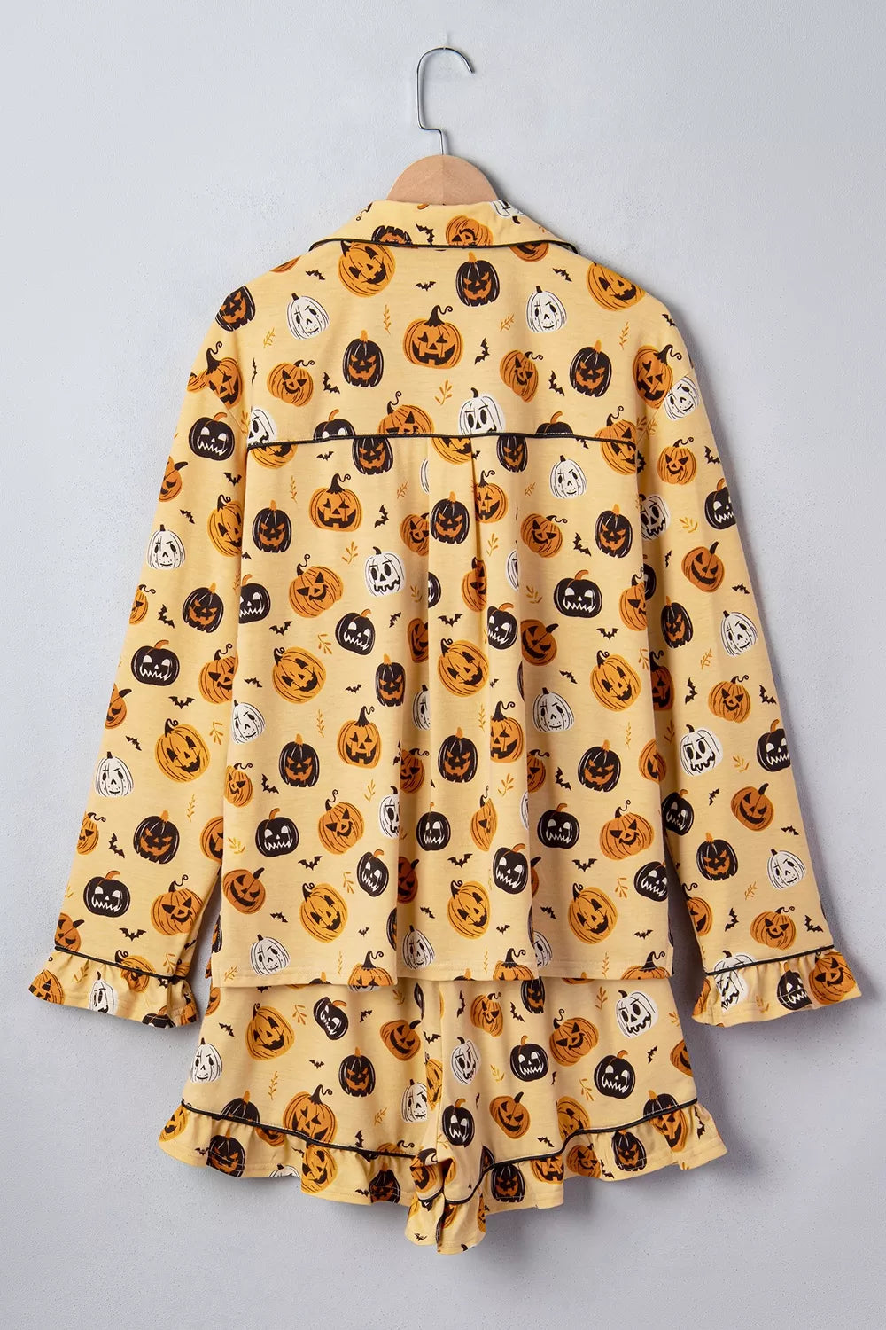 Halloween Pumpkin Print Long Sleeve Two Piece Lounge Set - Gold - View 5