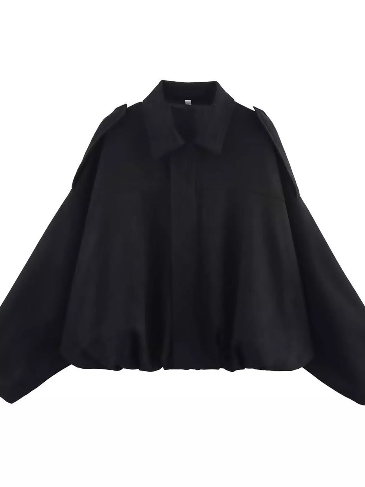 Elastic Hem Batwing Sleeve Jacket - Black - View 1