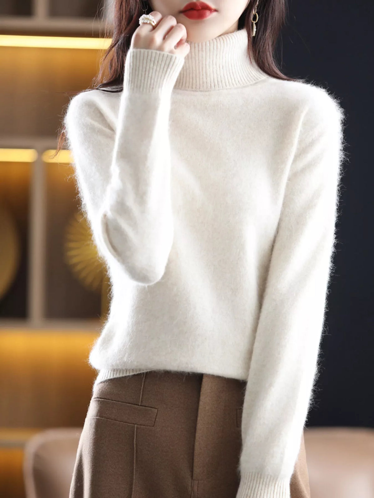 Full Size Turtleneck Long Sleeve Sweater Plus Size - Beige Camel - View 1