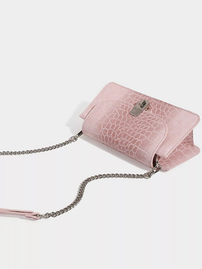 Crocodile Embossed Flap Crossbody Bag - Blush Pink - View 5