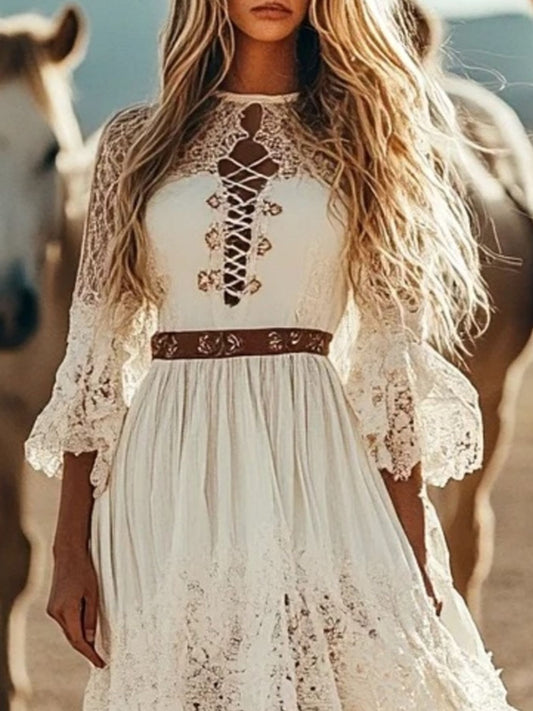 Lace Trimmed High-Low Dress - product photo 2