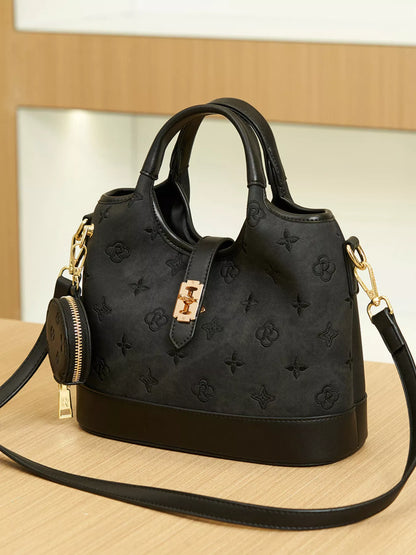 Embossed Crossbody Bag with Detachable Coin Pouch - Black - View 3