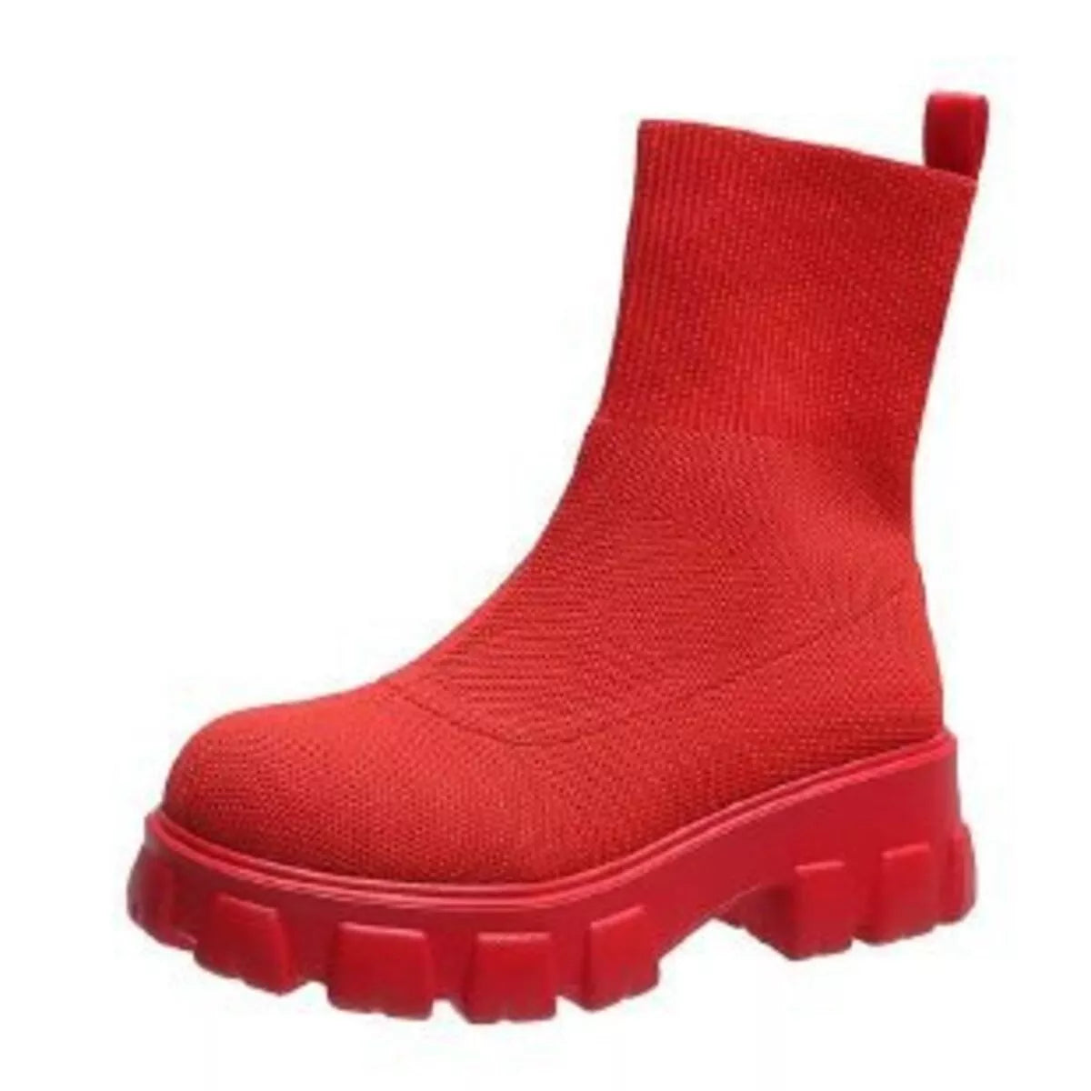 Round Toe Block Heels Boots - Red - View 20