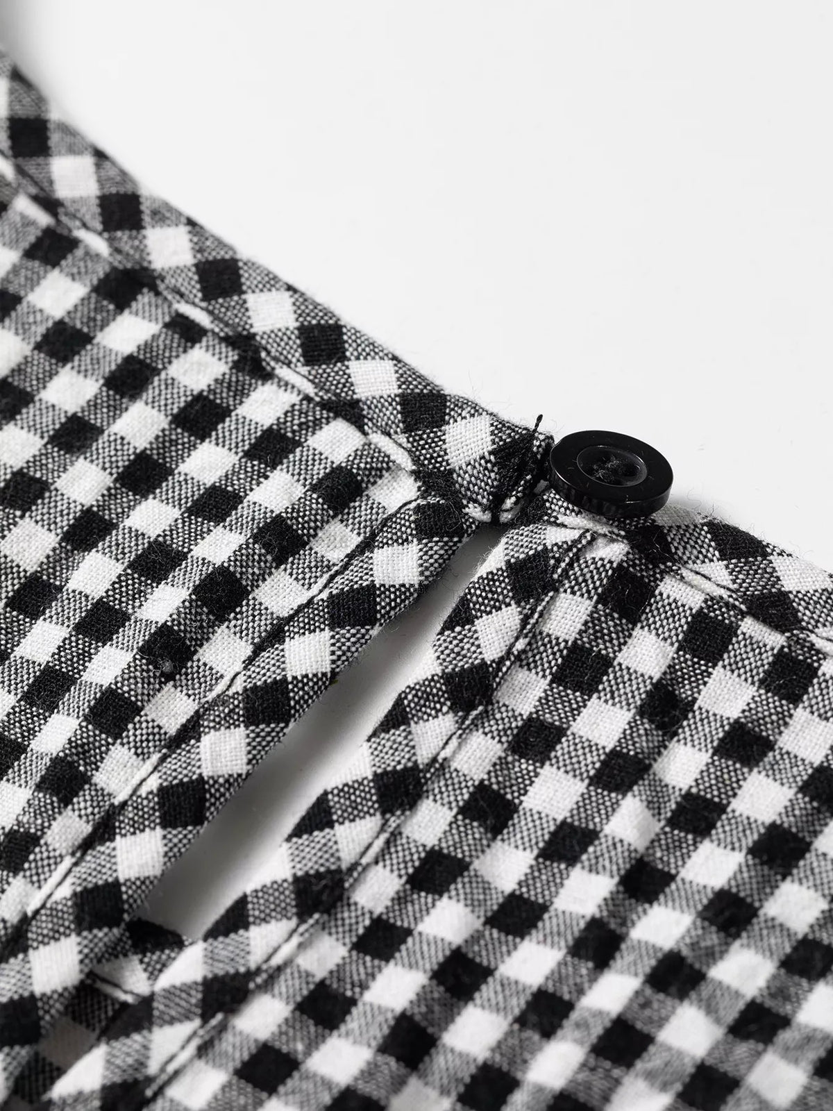Plaid Shirred Cuff Long Sleeve Round Neck Blouse - Black - View 13