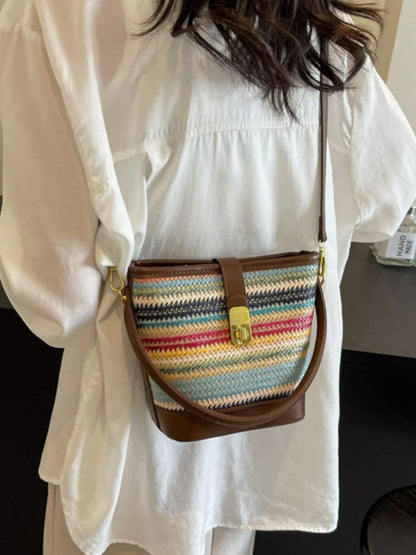 Striped Bucket Crossbody Bag - Brown - View 7