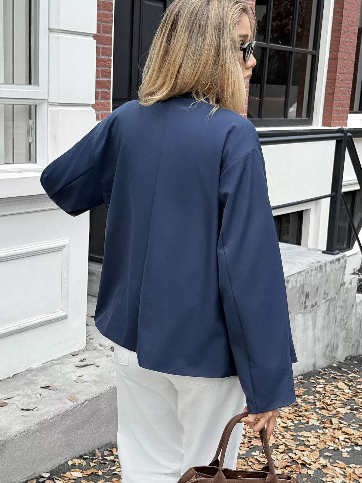 Double-Breasted Long Sleeve Jacket - Dark Blue - View 6