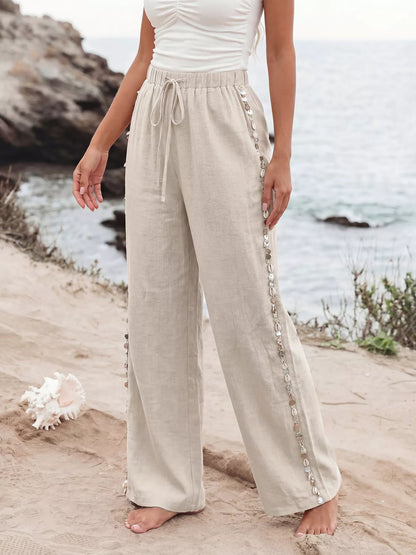 Drawstring Wide Leg Pants - Khaki - View 5