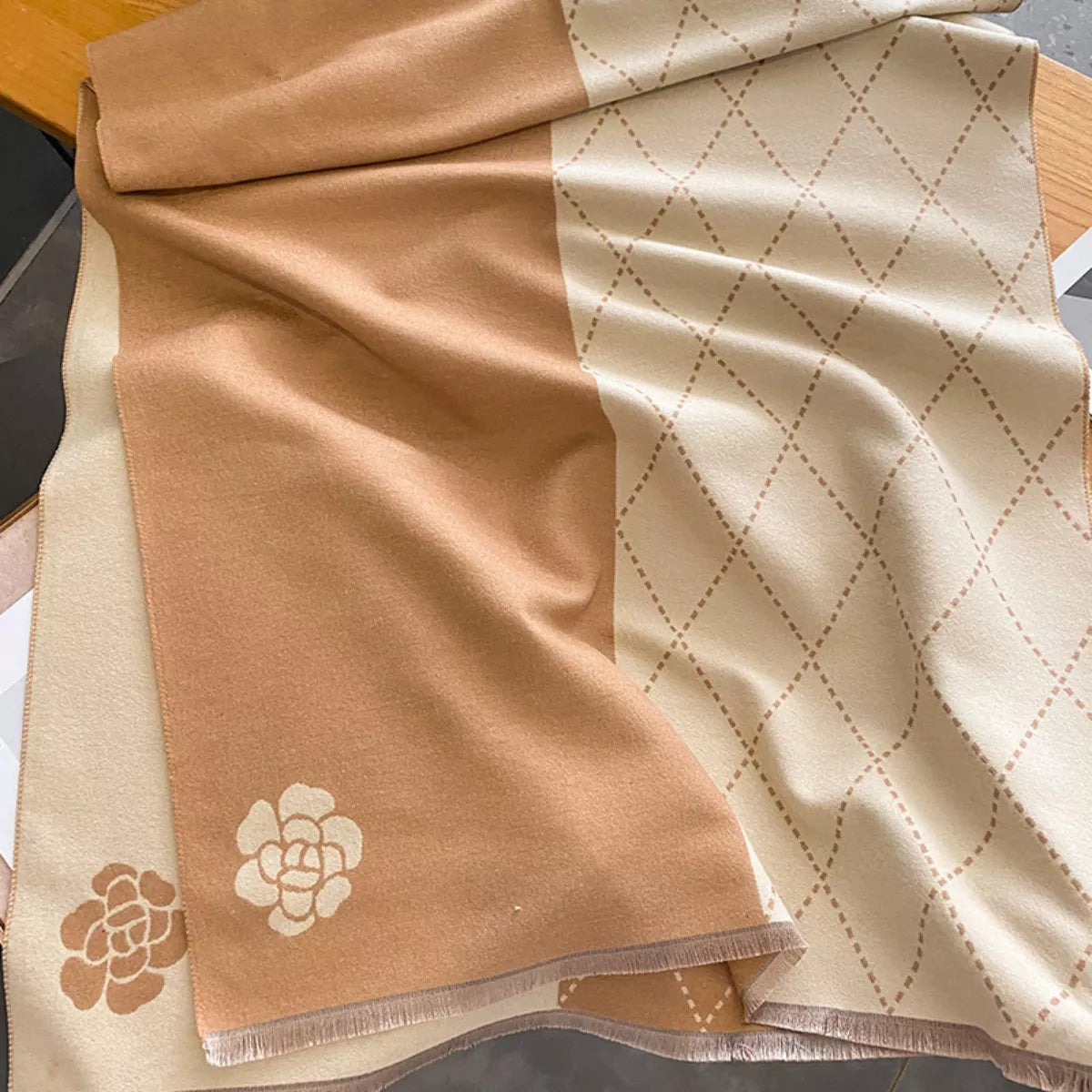 Raw Hem Scarf - Khaki - View 5