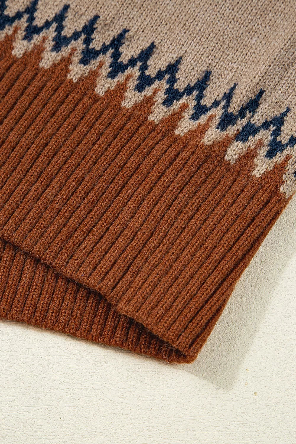 Geometric Pattern Long Sleeve Sweater - Taupe - View 12