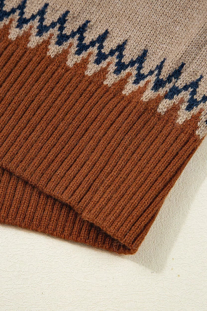 Geometric Pattern Long Sleeve Sweater - Taupe - View 12