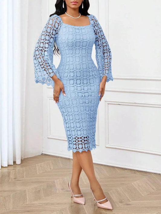 Lace Square Neck Midi Dress - product photo 2