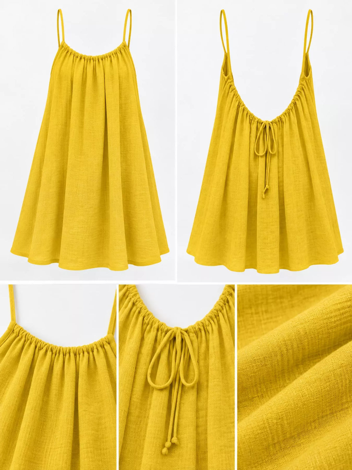 Full Size Backless Spaghetti Strap A-Line Mini Dress Plus Size - Yellow-Style C - View 64