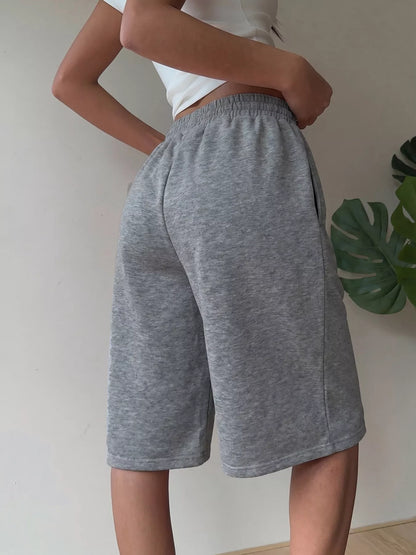 High-Waisted Drawstring Casual Shorts - Gray - View 5
