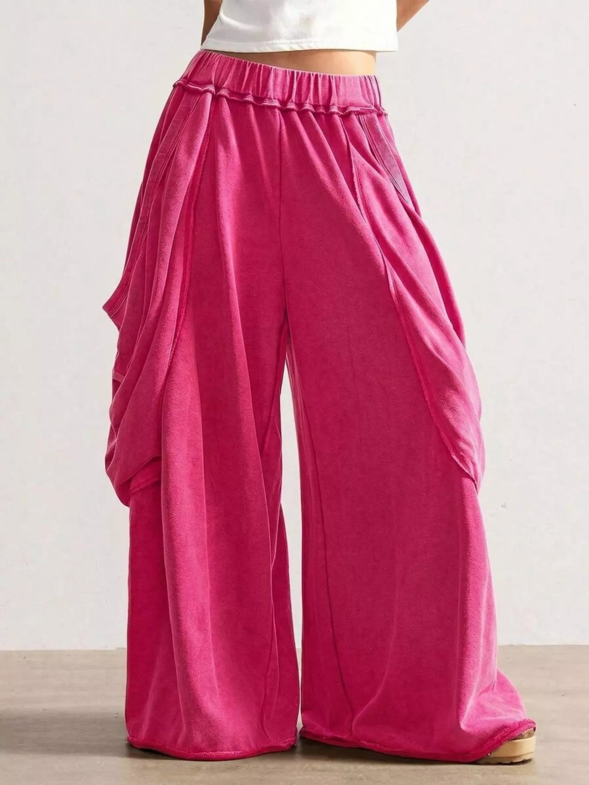 Oversized Wide-Leg Cargo Pants - Rose Red - View 1