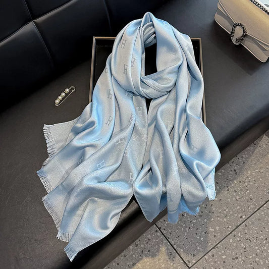 Raw Hem Scarf - Light Blue - View 2