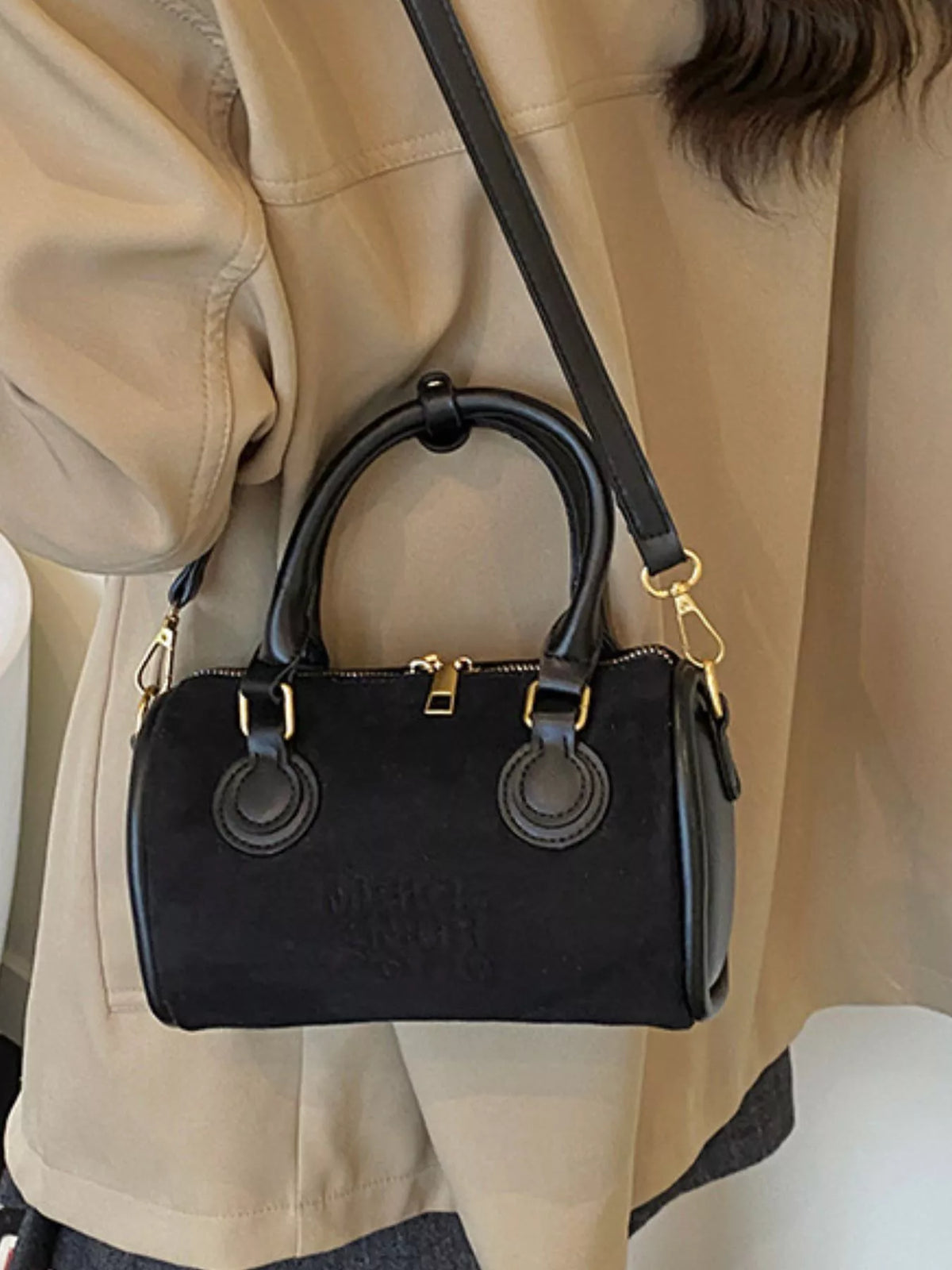 Barrel Crossbody Bag with Top Handle - Black - View 4