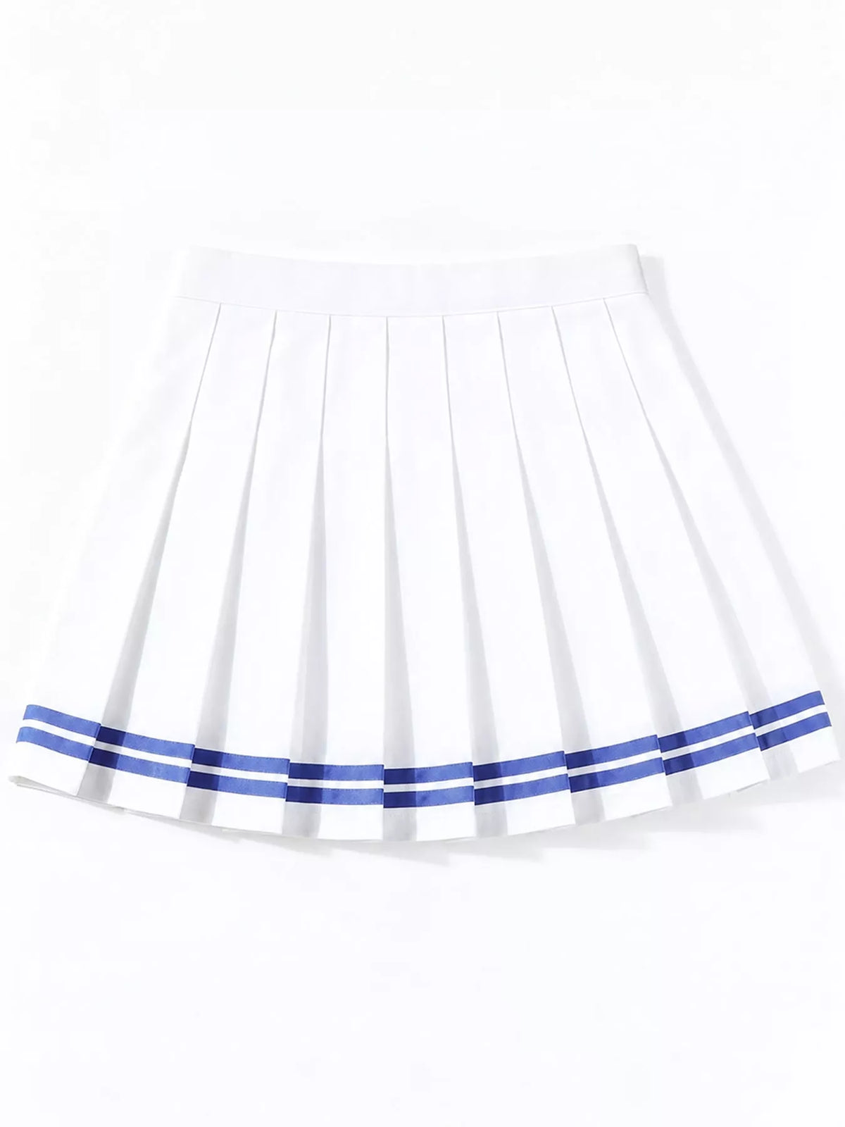 Pleated Striped Skirt - White And Blue - Striped With Built-in Shorts - View 9