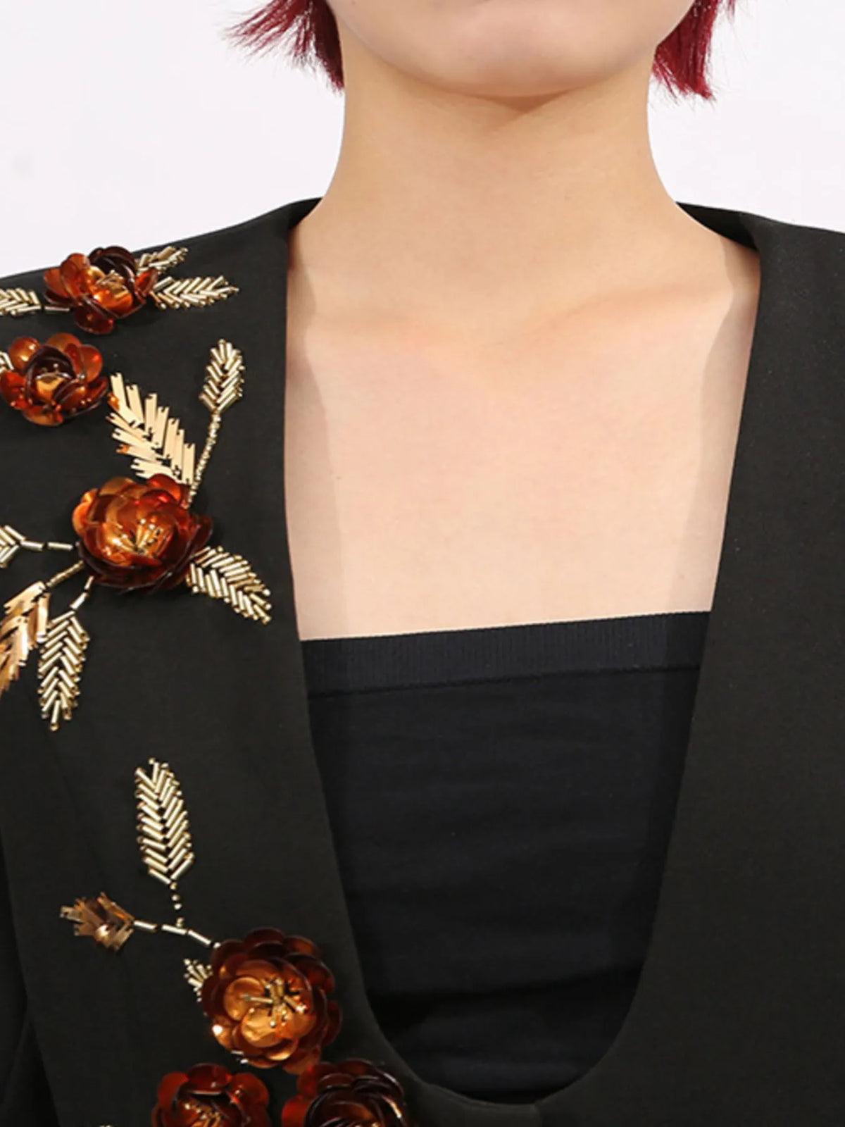 Embroidered Long Sleeve Blazer - Black - View 6