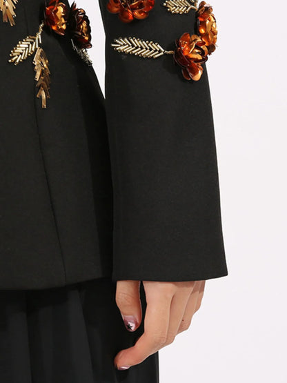 Embroidered Long Sleeve Blazer - Black - View 9