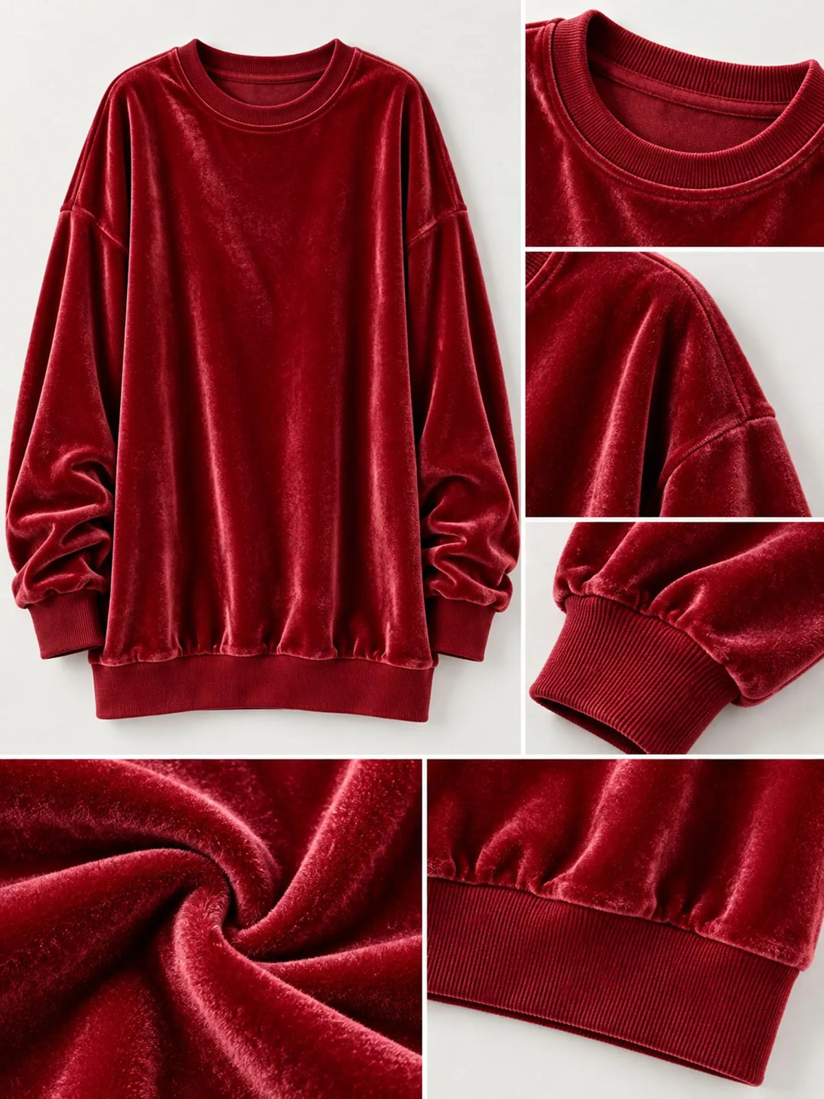 Full Size Crew Neck Drop Shoulder Sweatshirt Plus Size - Red - View 15