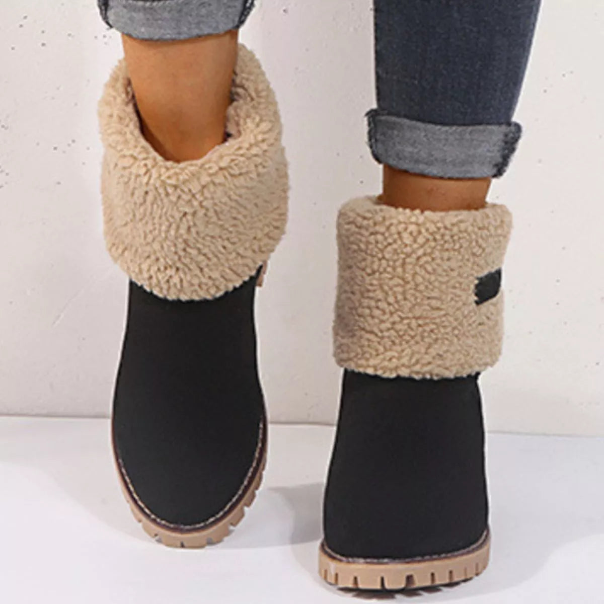 Round Toe Block Heels Boots - Black - View 6