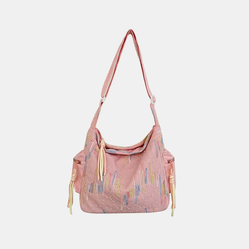 Contrast Texture Shoulder Bag - Pink - View 5