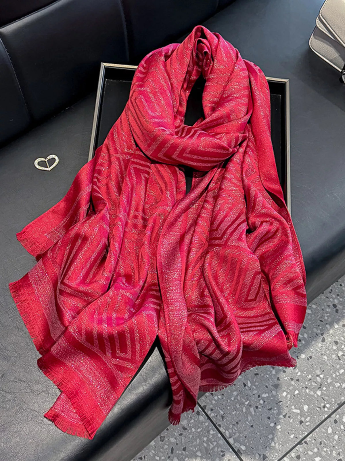 Raw Hem Lightweight Scarf - Red - View 7