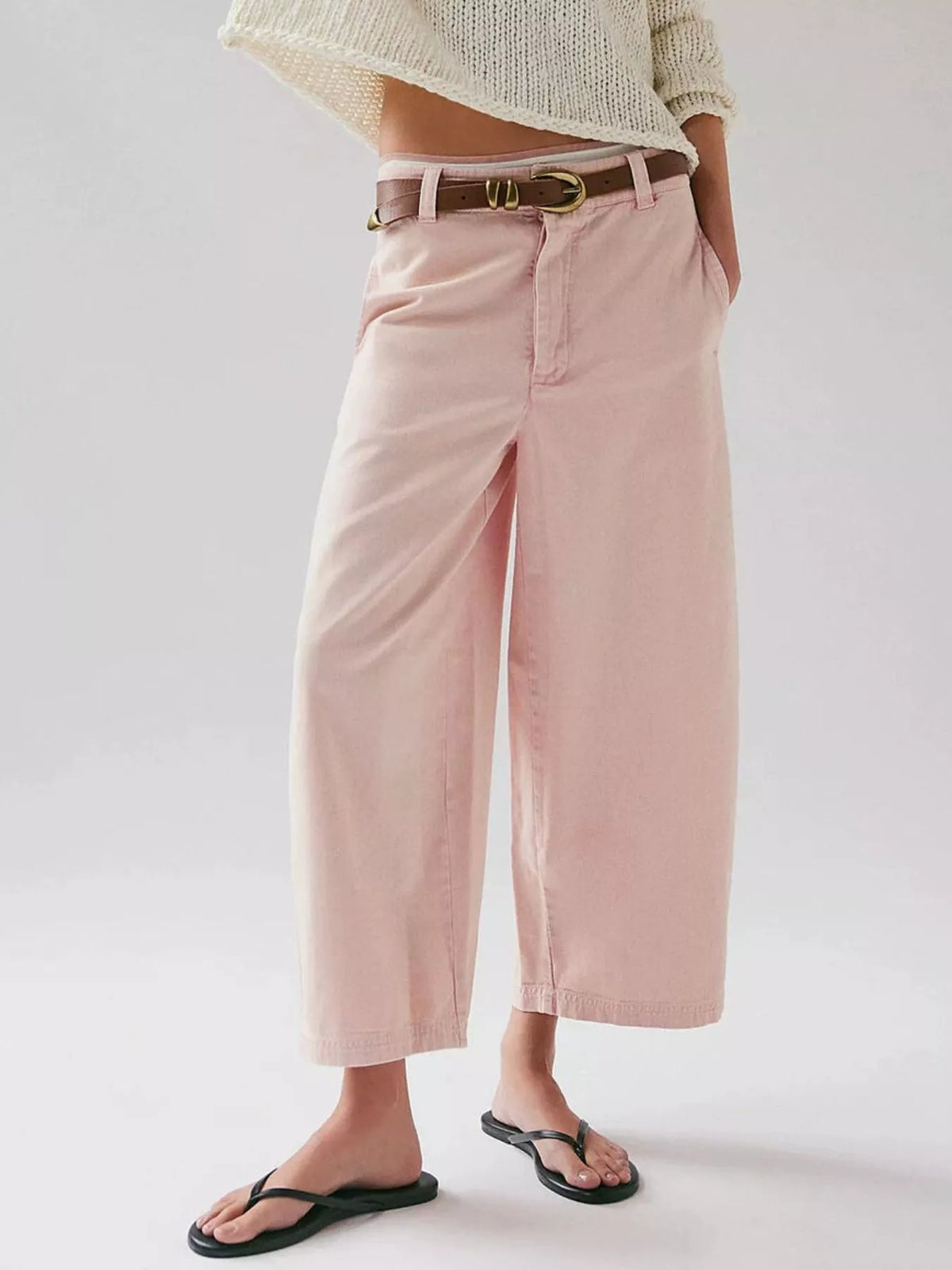 Wide-Leg Cropped Jeans - Pink - View 1