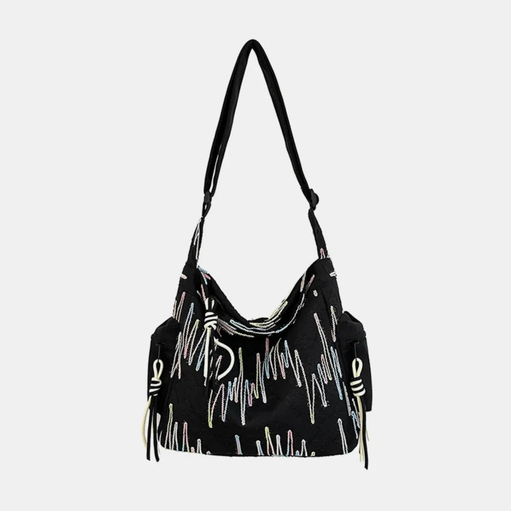 Contrast Texture Shoulder Bag - Black - View 18