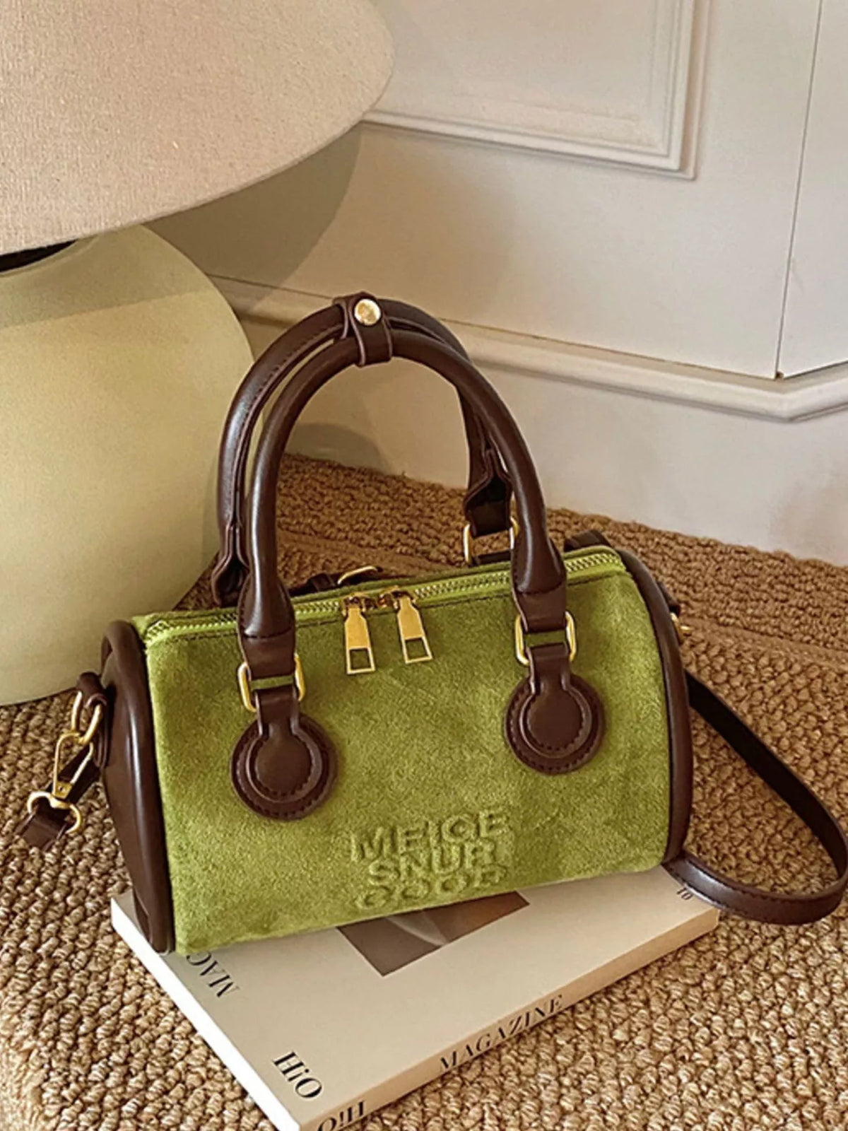 Barrel Crossbody Bag with Top Handle - Green - View 9