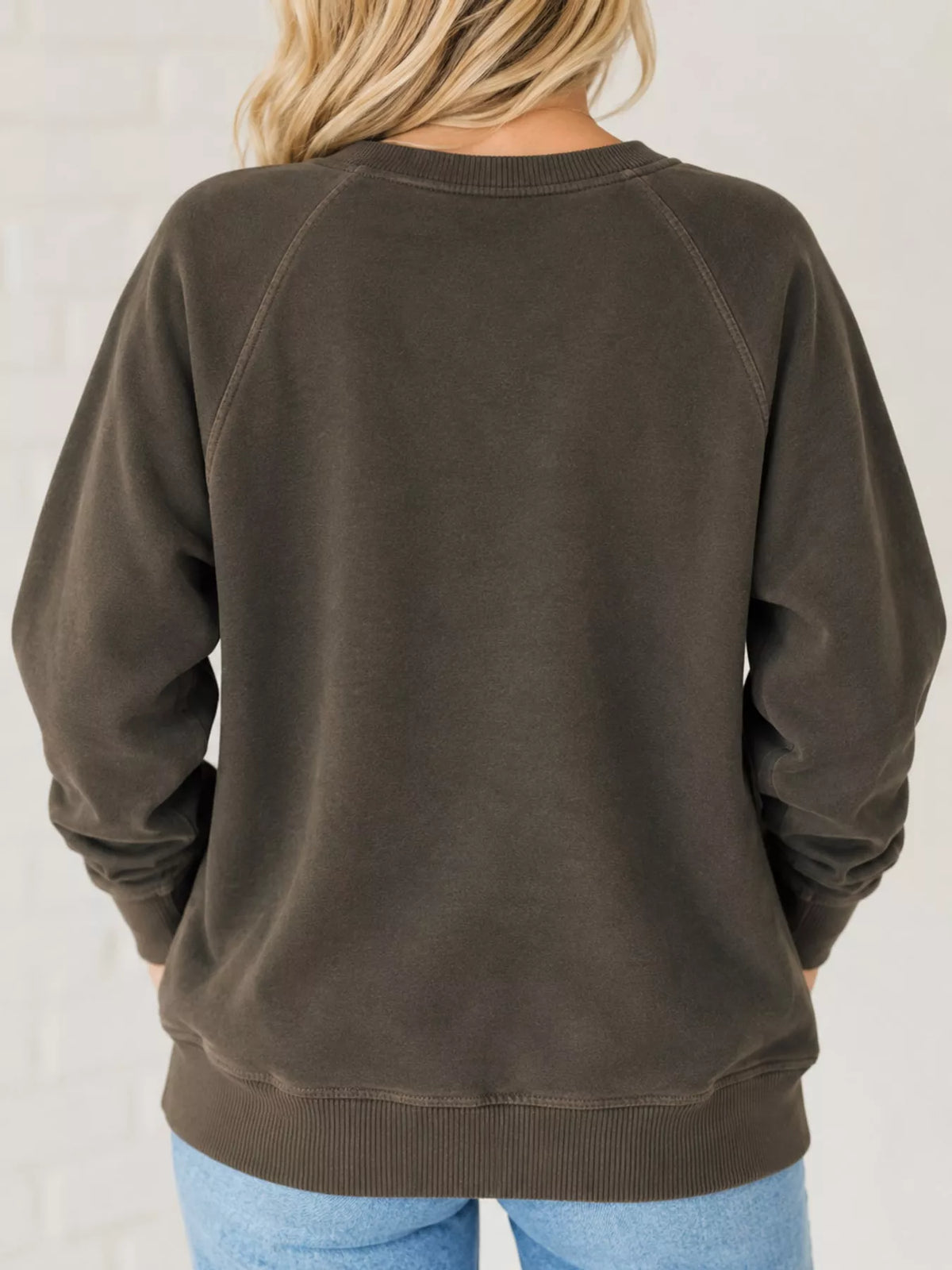 Crew Neck Raglan Sleeve Sweatshirt - Dark Brown - View 36